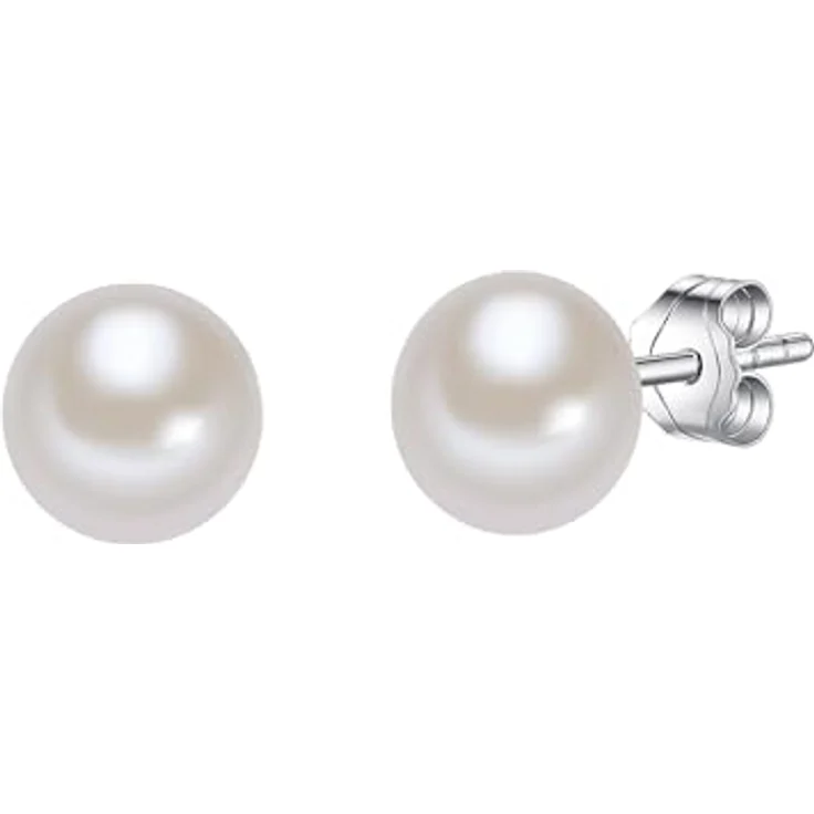Valero Pearls Damen-Ohrstecker, Hochwertige Süßwasser-Zuchtperlen ca. 7 mm Button in Weiß, 925 Sterling Silber, Elegante Perlenohrringe mit echter Perlenfassung – Bild 1