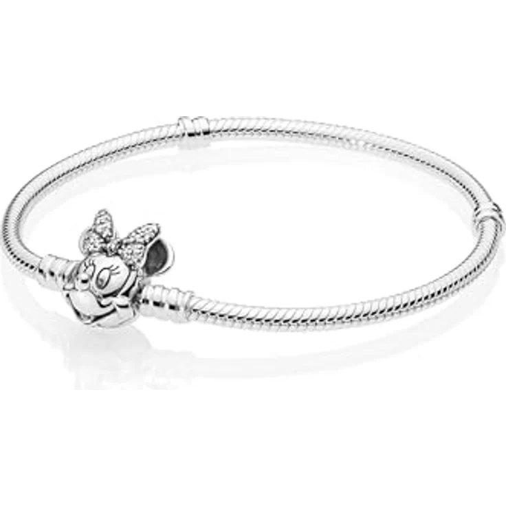 PANDORA Disney Pavé Minnie Maus-Kugelverschluss Schlangen-Gliederarmband, Sterling Silber, 19 cm, mit Cubic Zirkonia