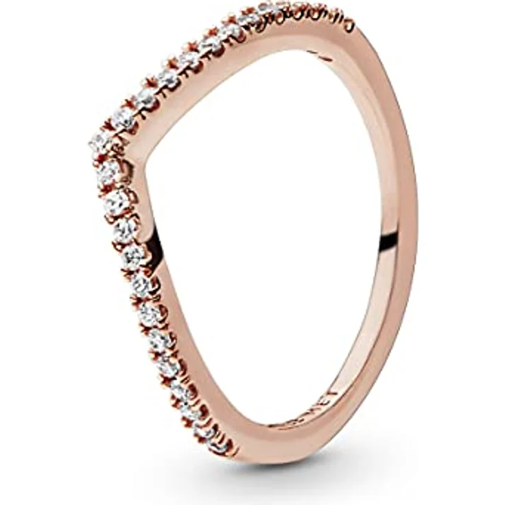 PANDORA Sparkling Wishbone Ring, 14 Karat rosévergoldet mit Cubic Zirkonia, Größe 54, Timeless Collection – Bild 1