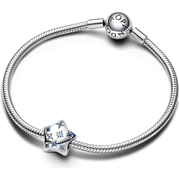 PANDORA Moments Auffälliges Funkelndes Stern Charm aus Sterling Silber mit blauen künstlichen Kristallen, kompatibel mit Moments Armbändern, 792974C01 – Bild 3