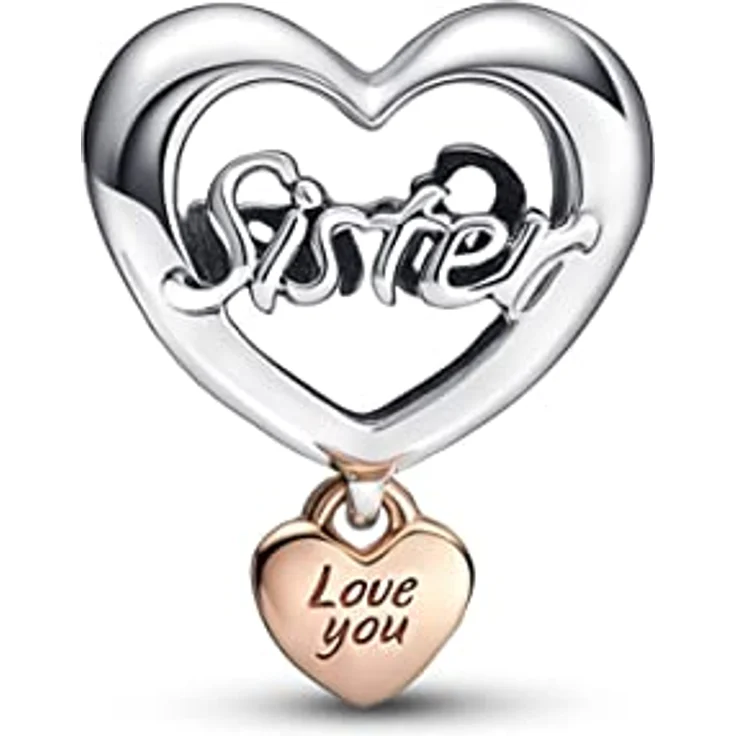 PANDORA „Love You Sister“ Herz-Charm, Sterling-Silber und 14 Karat rosévergoldet, kompatibel mit PANDORA Moments Armbändern – Bild 2