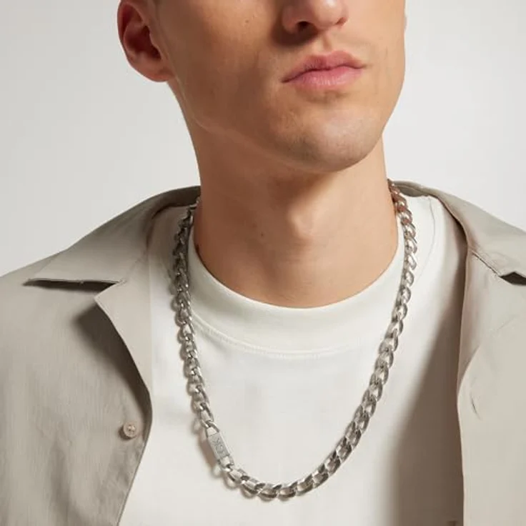 Calvin Klein Gliederhalskette für Herren, Edelstahl gebürstet, 61 cm mit graviertem Logo und Karabinerverschluss - Kollektion OUTLOOK, Art. 35000251 – Bild 3