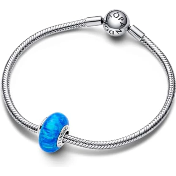 Pandora 791691C02 Bead-Charm Opalisierendes Ozeanblau aus synthetischem Opal in 925 Sterlingsilber, Größe 14 x 8 mm – Bild 3