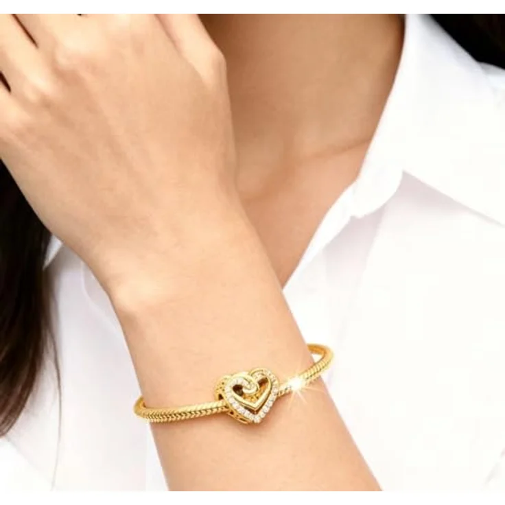 WEIMU Golden Charms 925 Sterling Silber Charm für Armband & Halskette, hypoallergen, geeignet für Pandora und ähnliche Marken, Löcher Liebe – Bild 3