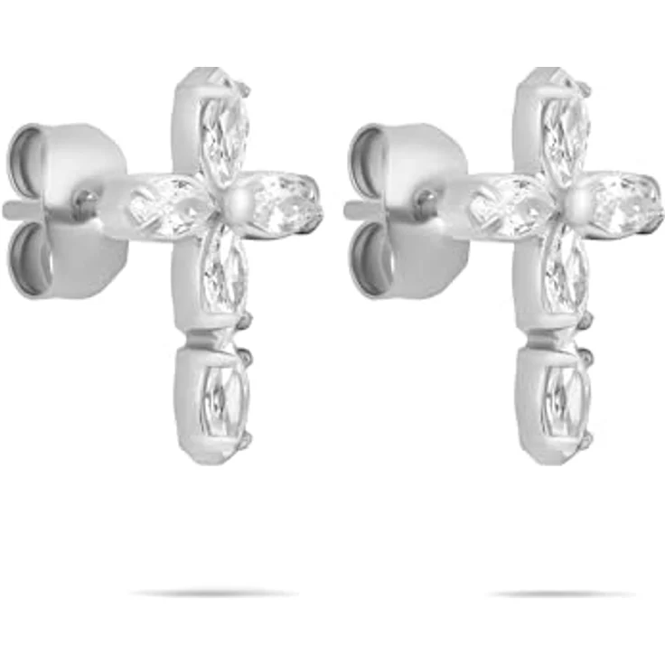 Tamaris Ohrring - Ohrstecker aus Edelstahl mit Kreuz-Motiv, Silber, 1,4 cm, wasserfest & hautfreundlich – Bild 2