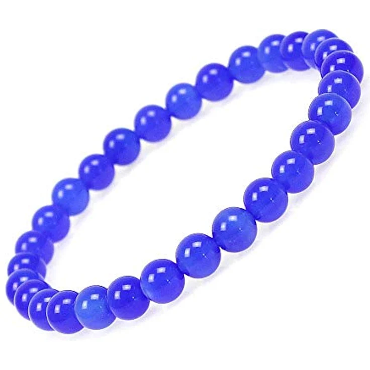 MJDCB Blauer Achat Perlenarmband 6mm, Naturstein Chakra-Armband für Damen, elastischer Faden, 7,5 Zoll Länge – Bild 2