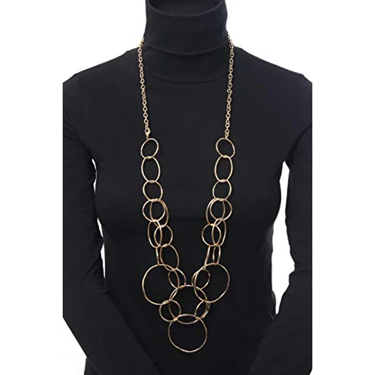 collezione alessandro Lange Kette Eliza, Damen-Halskette mit goldfarbigen Gliedern und verschiedenen Ringen, Länge ca. 99 cm mit seitlichem Karabinerverschluss – Bild 2
