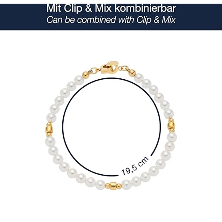 JEWELS BY LEONARDO Armband Clip & Mix Christa, goldfarbener Edelstahl mit weißen Imitationsperlen, 19,5 cm Länge, Schmuck Geschenk für Frauen – Bild 2