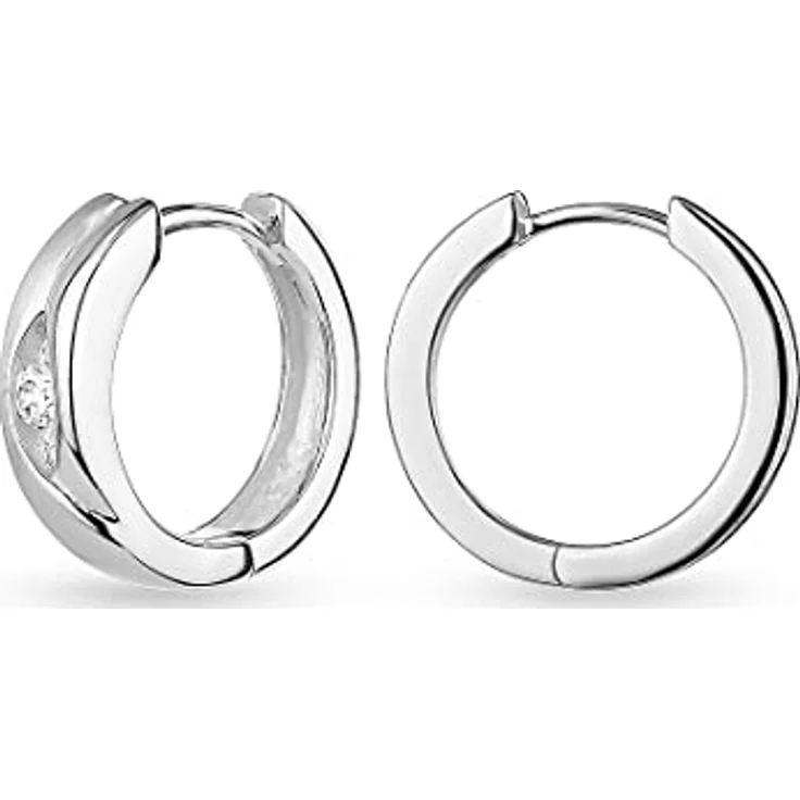 FAVS Damen-Creolen 925er Silber mit 2 Zirkonia, klassisches Design, 1,4 cm Länge – Bild 2