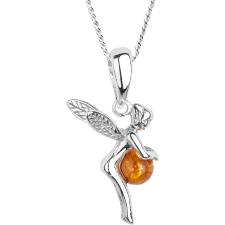InCollections Damen-Anhänger Elfe aus 925/000 Sterlingsilber mit Bernstein und Panzerkette 45 cm 541A200060890