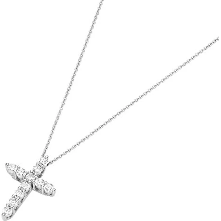 Giorgio Martello Milano Kreuzkette mit Zirkonia, 925 Sterling Silber rhodiniert, 45 cm, verstellbar – Bild 1