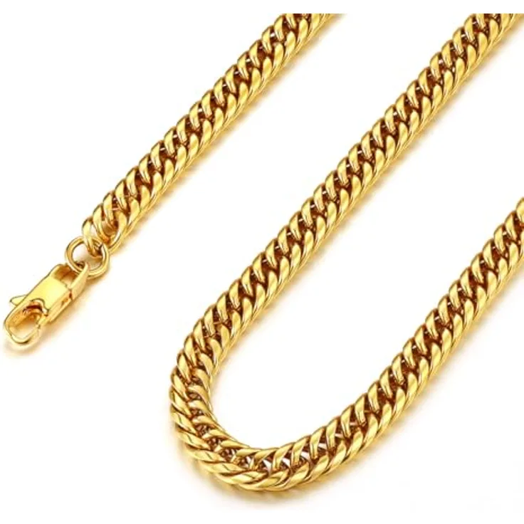 FindChic Panzerkette Herren Gold 6mm massiv, Cuban Link Chain 71cm, hochglanzpoliertes Metall, in Geschenkebox für Weihnachten und Valentinstag