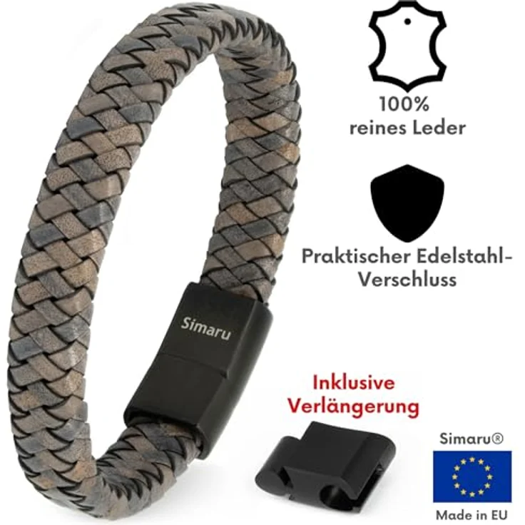 Simaru Narvik Lederarmband, Echtleder mit Edelstahl Magnetverschluss, 12mm, Unisex, Made in Germany – Bild 2