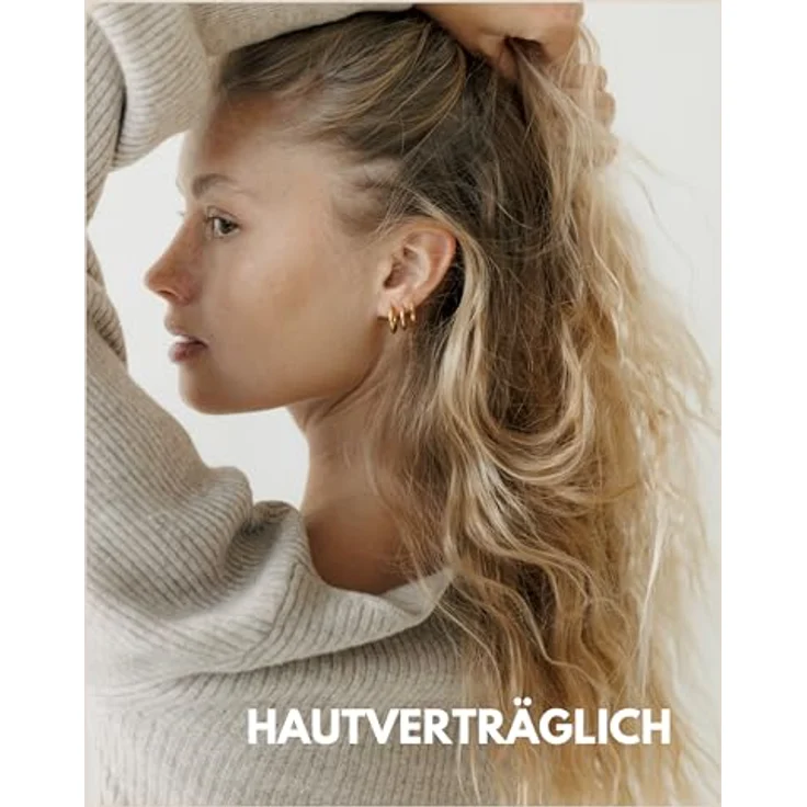 GD GOOD.designs Creolen Edelstahl Damen Gold, 3 Paar elegante Mini Kreolen (12 mm, 14 mm, 16 mm) aus 18K vergoldetem Chirurgenstahl - hautverträglich, wasserfest, perfekt zum Verschenken – Bild 2