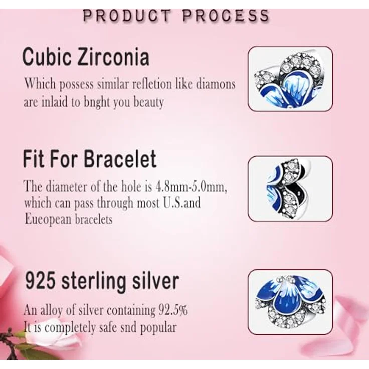 LNQOBU Silber 925 Charms Anhänger mit Spacer Beads, kompatibel mit Pandora und europäischen Armbändern, ca. 4,5-5 mm Lochgröße – Bild 4
