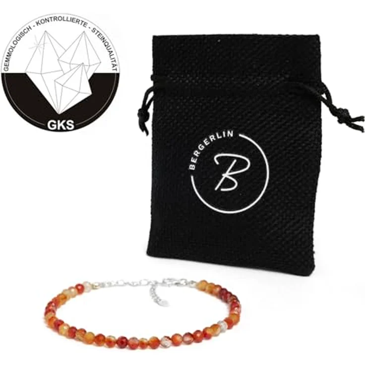 BERGERLIN Karneol Fußkette orange - facettiertes, naturbelassenes Kettchen mit 925 Sterling Silber Verschluss - Größe M-L – Bild 3