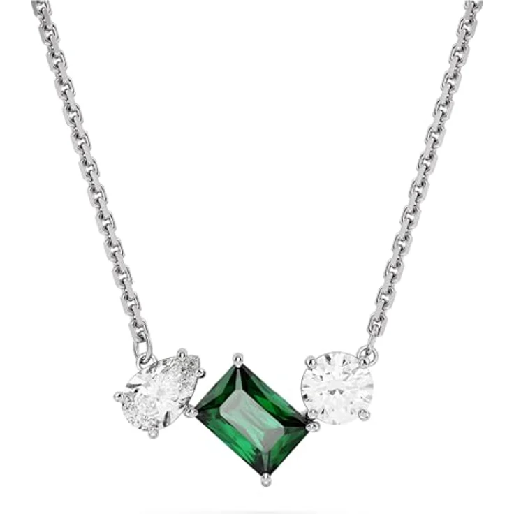Swarovski Mesmera Anhänger, Rhodinierte Damenhalskette mit Hypnotischem Grünem Swarovski Zirkonia Trio – Bild 1