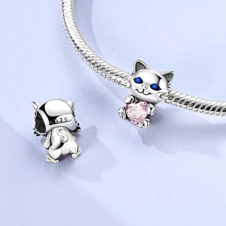 LNQOBU 925 Silber Charms Anhänger für Armbänder, kompatibel mit Pandora, inklusive Spacer Beads, Geschenkset mit Geschenktüte und Poliertuch – Bild 2