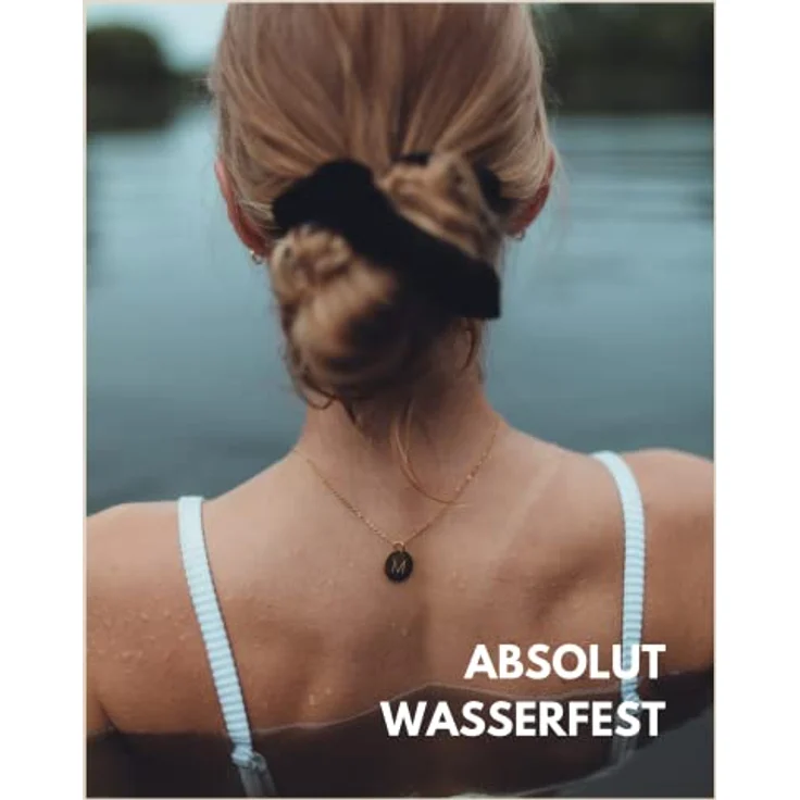 GD GOOD.designs Initialen Halskette mit Gravur "M", Damen-Halskette aus 316L Edelstahl mit 18K Vergoldung, längenverstellbar 40 cm + 5 cm, hautverträglich und wasserfest – Bild 5