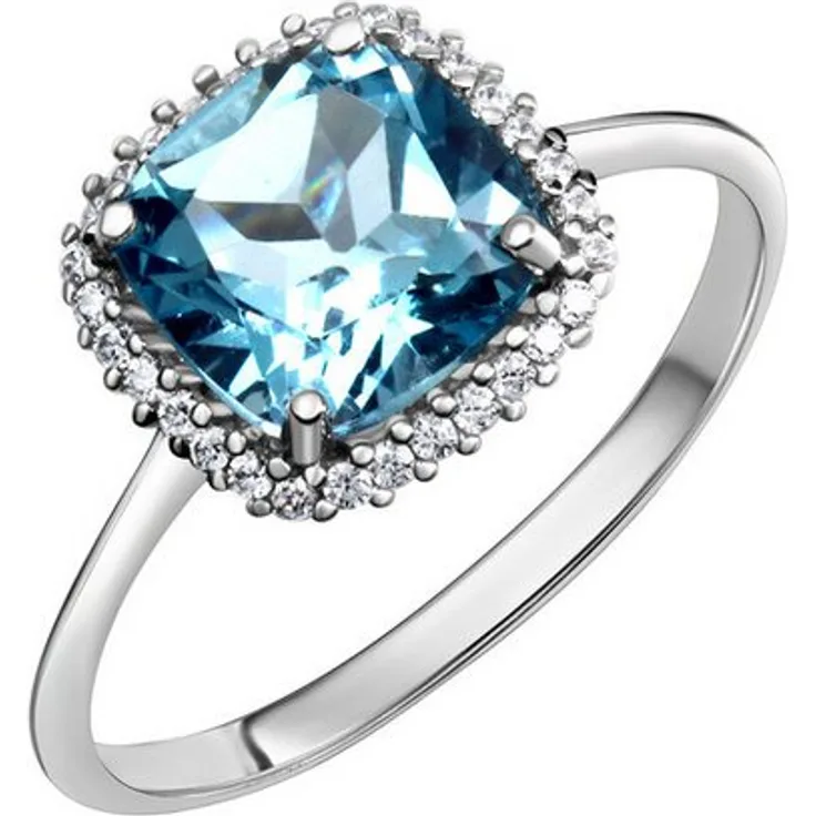 Fascination by Ellen K. Fingerring Weißgold 375 mit 2,3 ct echtem Blautopas (beh) und 30 Zirkonia-Steinen, glänzend