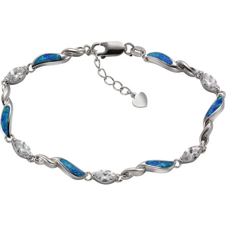 Vivance Armband 925/- Sterling Silber, rhodiniert mit synth. Opal und Zirkonia, 18,3 cm, weiß-blau
