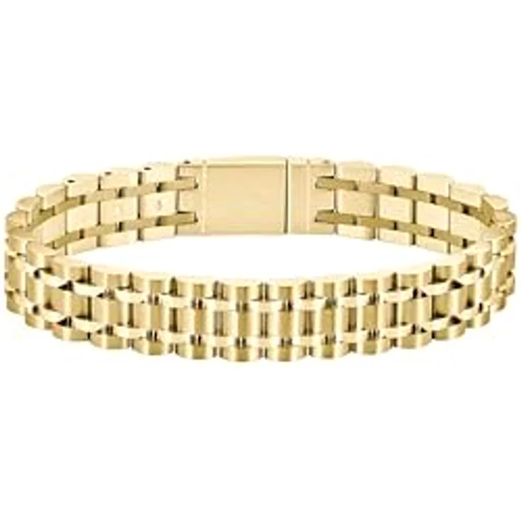 BOSS Jewelry Armband OWAN, Fünf-Glieder-Armband mit Knebelverschluss, gelbgoldene Ionenplattierung, anpassbare Passform, elegante Logo-Gravurplatte – Bild 3