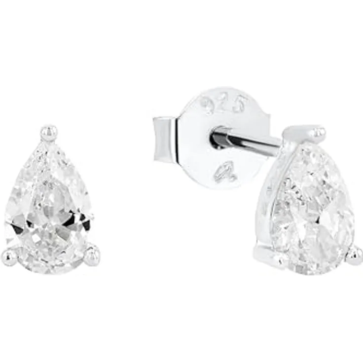 Amor Ohrstecker 925 Sterling Silber, Damen Ohrschmuck mit Zirkonia, 6 mm, Weiß, in Schmuck Geschenk Box