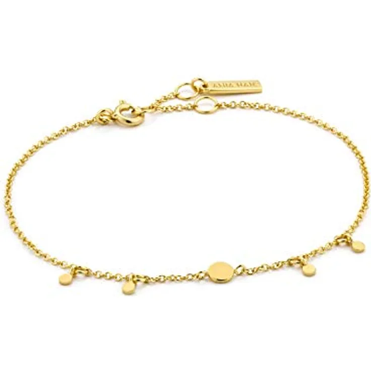ANIA HAIE GEOMETRY CLASS Damen Armband Drop Discs, 925 Sterling Silber 14k vergoldet, große Goldplättchen, verstellbar auf 16,5cm + 2cm, inkl. Geschenkverpackung