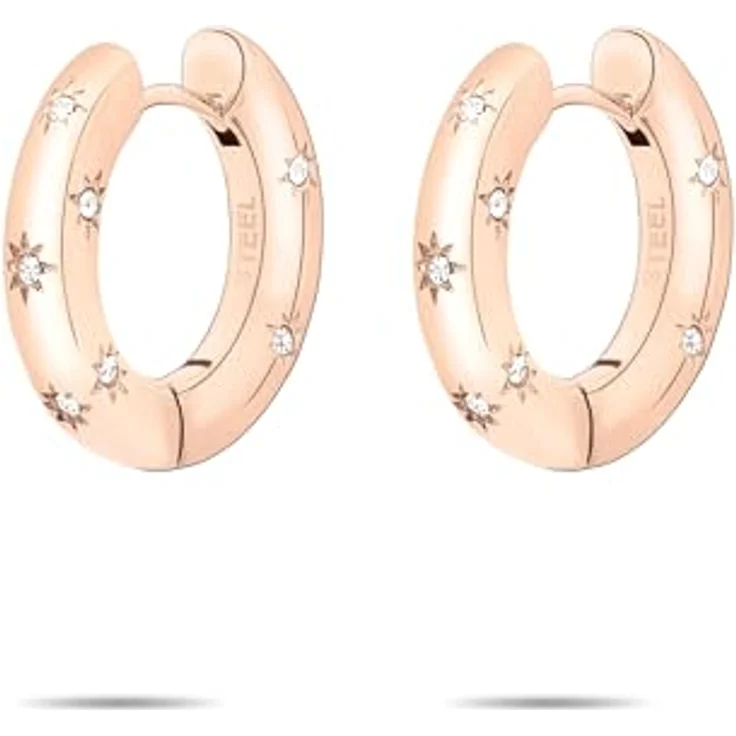Tamaris Damen Creolen TJ-0650-E-18, Edelstahl IP Roségold, 1,85 cm, mit runden Steinen besetzt, Schanierverschluss – Bild 2