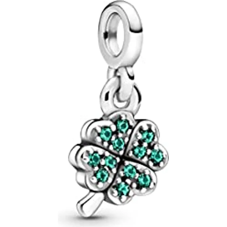 PANDORA Me Charm-Anhänger, vierblättriges Kleeblatt aus Sterling-Silber mit grünen Pavé-Schmucksteinen, 2,6 x 7,6 x 6,2 mm, kompatibel mit Me Kollektion