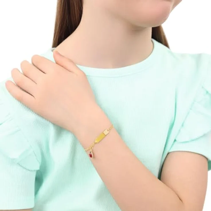 Amor Identarmband Mädchen, Längenverstellbares Armband (12+2 cm) mit Marienkäfer-Anhänger aus 375er Gelbgold, Rot, in Geschenkbox, 2014262 – Bild 4