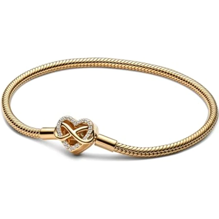 PANDORA Moments Schlangen-Gliederarmband, 14 Karat vergoldet mit Funkelendem Unendlichkeits-Herzverschluss und Zirkonia, kompatibel mit Moments, Größe: 18 cm, 563758C01-18