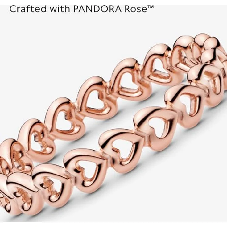 PANDORA Gereihte Herzen Ring in Roségold, 14 Karat rosévergoldete Metalllegierung, Größe 52, Moments Collection – Bild 5