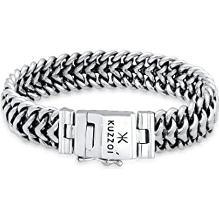 Kuzzoi Silber-Armband für Herren, Handgefertigtes Buddha Panzer-Armband aus 925er Sterling Silber, 15mm Breit, 60g Schwer, Luxuriöser Sicherheitsverschluss mit Gravur