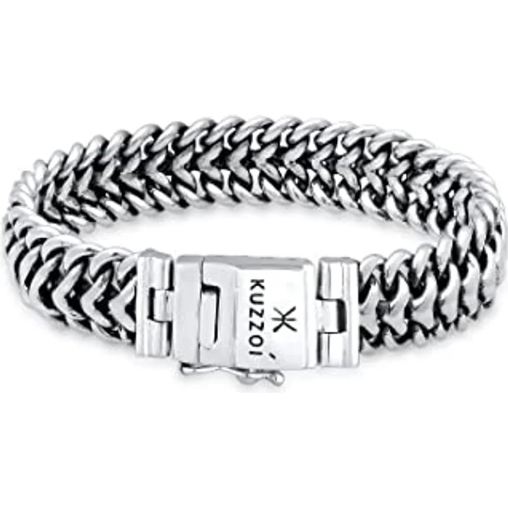 Kuzzoi Silber-Armband für Herren, Handgefertigtes Buddha Panzer-Armband aus 925er Sterling Silber, 15mm Breit, 60g Schwer, Luxuriöser Sicherheitsverschluss mit Gravur – Bild 1