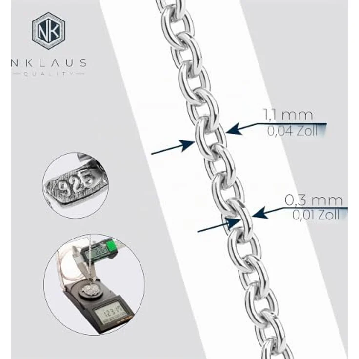 NKlaus Ankerkette Silber 925, filigrane Halskette 45 cm Damen, 1,1 mm, robustes Design – Bild 4