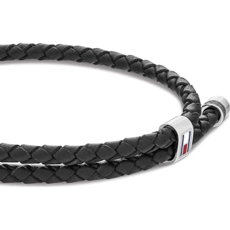 Tommy Hilfiger Jewelry Armband für Herren, Schwarzes Geflochtenes Leder in Doppelschlaufe, 19,5 cm, Edelstahl-Details, größenverstellbar – Bild 2