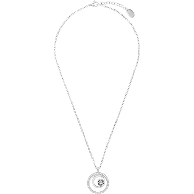 s.Oliver Kette mit Kreis Anhänger, Edelstahl mit Kristallen von Swarovski, Silber, verstellbar von 42 cm bis 45 cm – Bild 4
