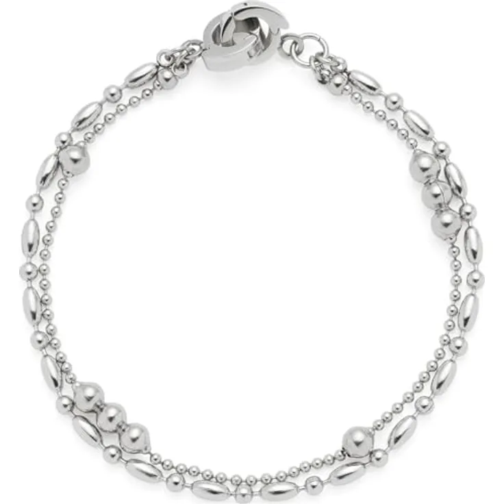 JEWELS BY LEONARDO Clip & Mix Ilvi Armband, silberfarbener Edelstahl mit unterschiedlich geformten Perlen, 18,5 cm, allergikerfreundlich und robust