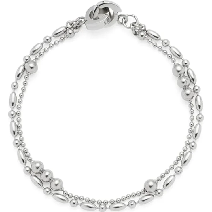 JEWELS BY LEONARDO Clip & Mix Ilvi Armband, silberfarbener Edelstahl mit unterschiedlich geformten Perlen, 18,5 cm, allergikerfreundlich und robust – Bild 1