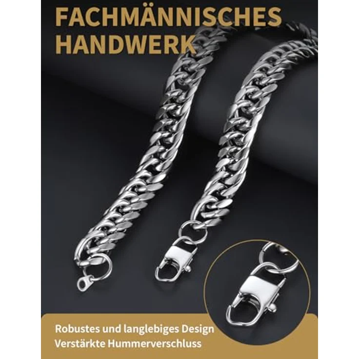 FindChic Edelstahl Halskette Herren, 12mm breite massive Panzerkette in Gold/Silber/Schwarz, 55cm mit Geschenkebox für Männer und Damen – Bild 5