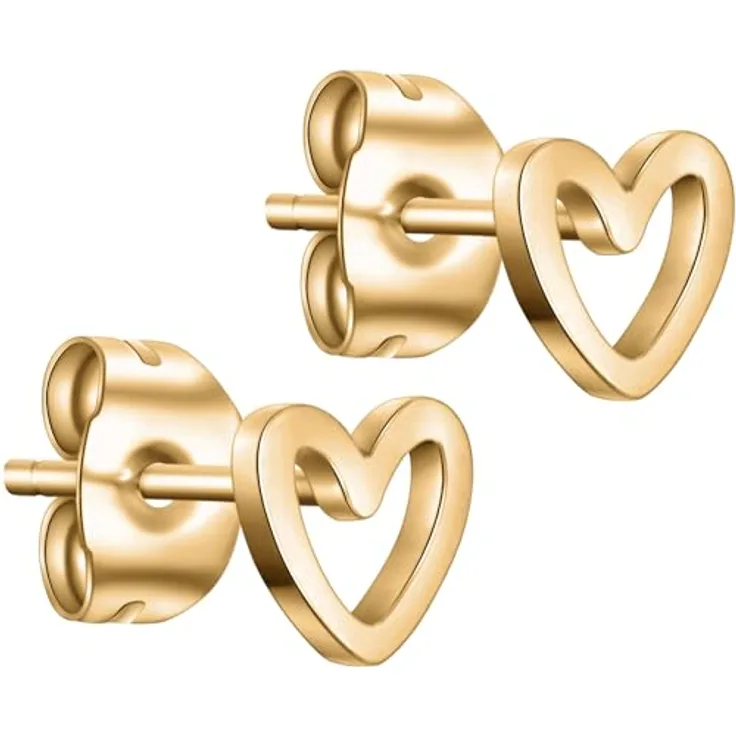day.berlin Kleine Herz Ohrstecker, 18k vergoldet, 6mm, Damen Ohrringe aus 316L Edelstahl, nickelfrei und wasserfest
