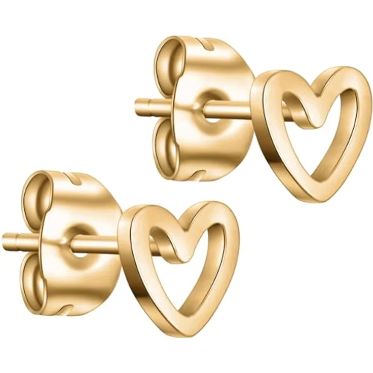 day.berlin Kleine Herz Ohrstecker, 18k vergoldet, 6mm, Damen Ohrringe aus 316L Edelstahl, nickelfrei und wasserfest – Bild 1