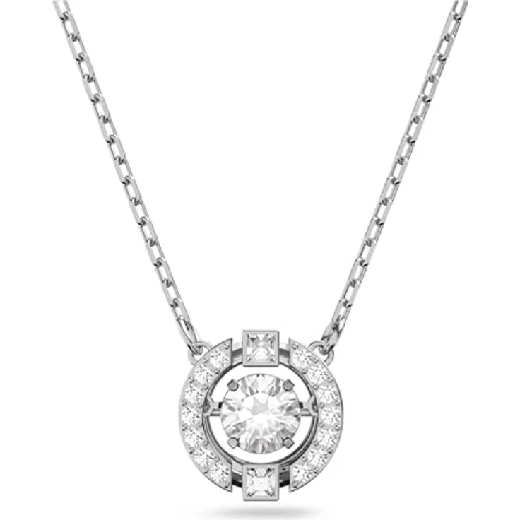 Swarovski Una Halskette, Rund, Weiss, Rhodiniert, Kristallpavé Akzente – Bild 1