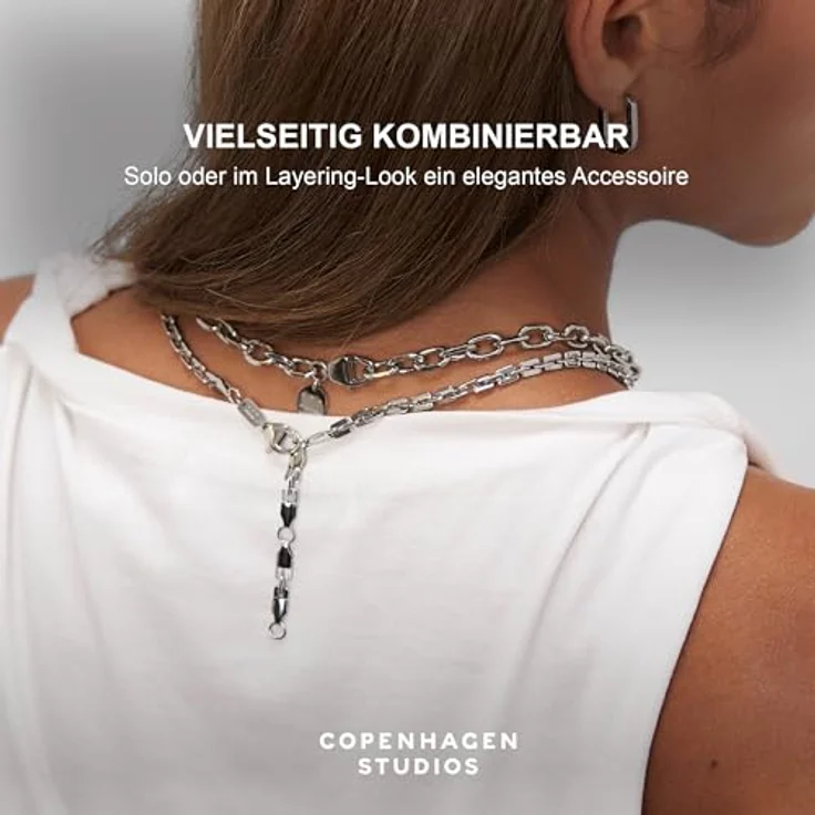 Copenhagen STUDIOS Edgy Necklace, Unisex Halskette aus 14K vergoldetem Edelstahl, gold, verstellbare Länge 45/48/51 cm, wasserfest & hautfreundlich – Bild 5