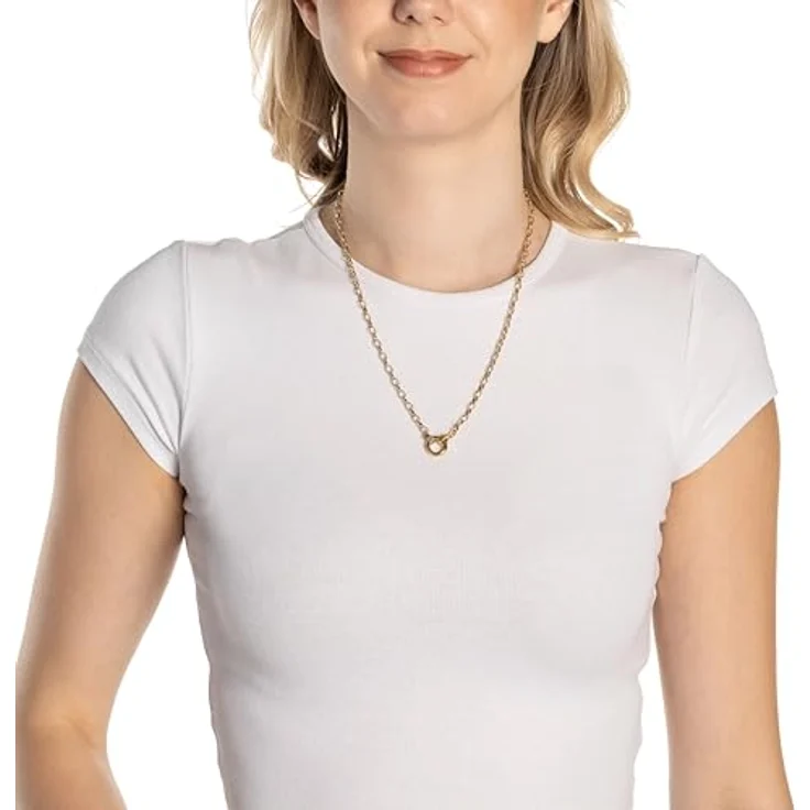 JEWELS BY LEONARDO Halskette Clip & Mix Tomke, goldfarbene Weitanker-Kette aus Edelstahl mit Charms-Zwischenring, 50-51,3 cm, Geschenk für Frauen – Bild 3