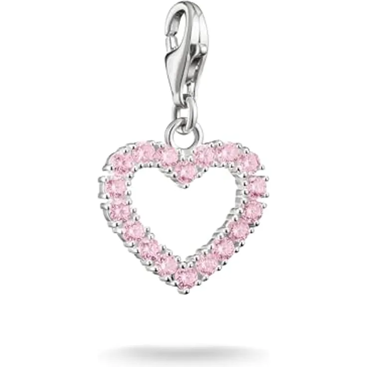 THOMAS SABO Charm-Anhänger Pink Heart, 925er Sterlingsilber mit Karabinerhaken