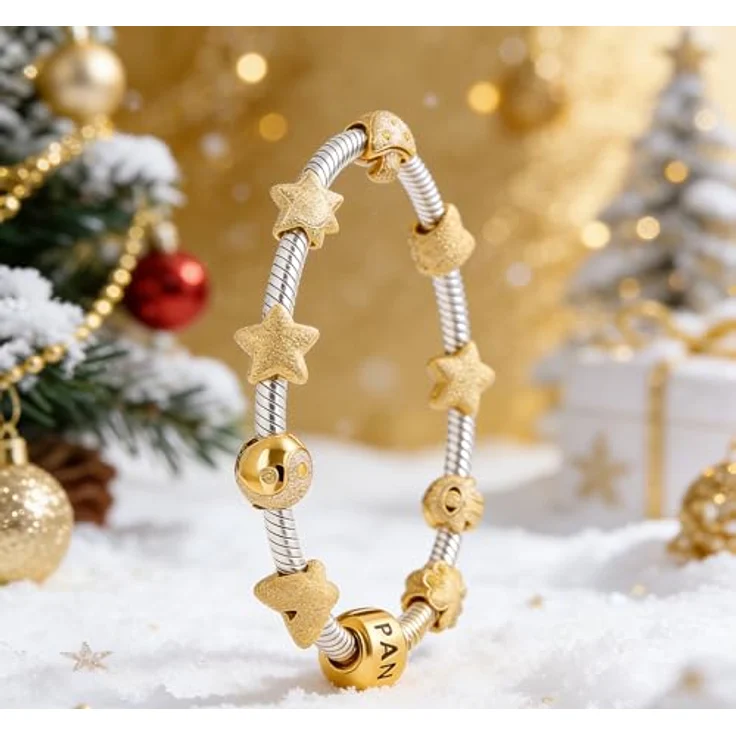 Anduonie Charms Silber 925 Charm Gold Stopper Beads Anhänger für Armbänder, Roter Stern Charm Anhänger, kompatibel mit europäischen Armbändern und Halsketten für Frauen – Bild 4