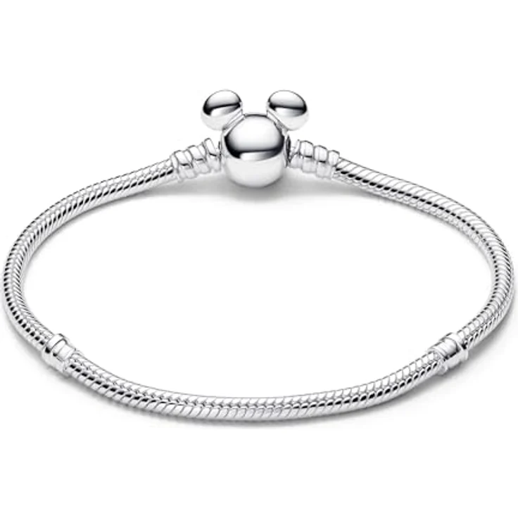 PANDORA Disney Micky Maus Verschluss Moments Schlangen-Gliederarmband aus Sterling-Silber, 23 cm, kompatibel mit 16-18 Charms, 593061C00-23 – Bild 2
