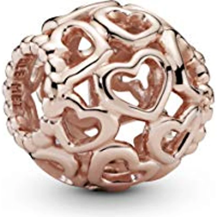 PANDORA Charm All Over Herzen, 14 Karat rosévergoldete Metalllegierung, Moments Collection – Bild 1
